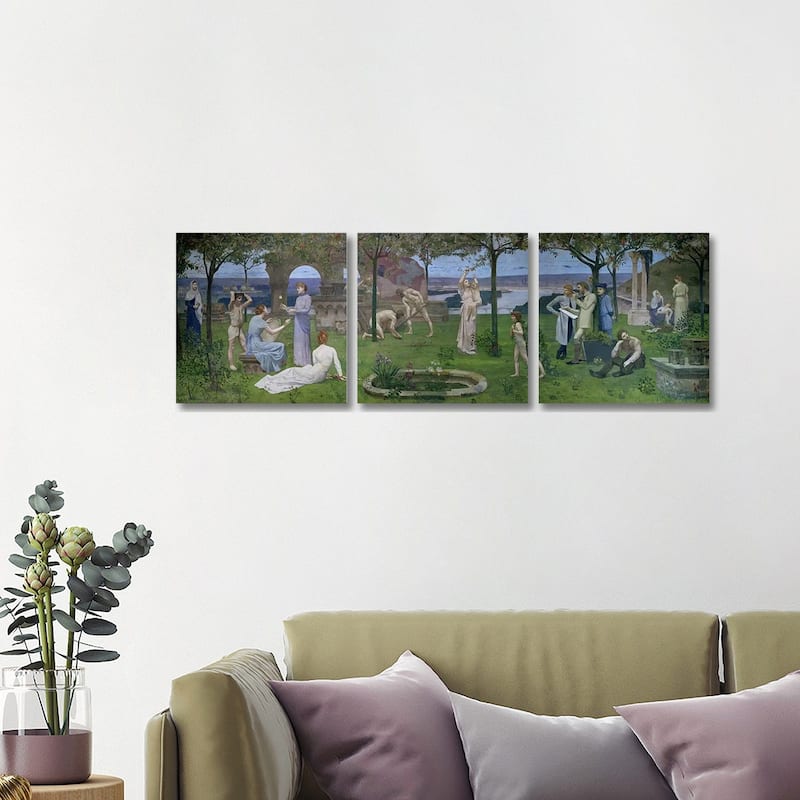 iCanvas "Between Art and Nature, 1890" by Pierre Puvis de Chavannes 3-Piece Canvas Wall Art Set - 16x48x1.5