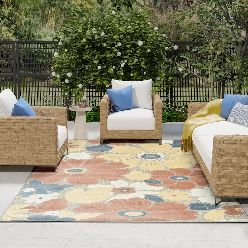 Nourison Aloha Indoor/Outdoor Floral Area Rug - 7'10" x 10'6" - Rose