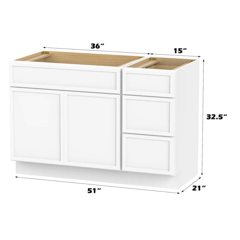 Vanity Art 51" Birch Freestanding Bathroom Vanity Cabinet without Top