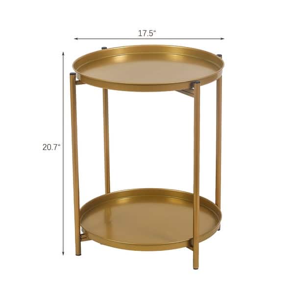 dimension image slide 2 of 3, Adeco Side Table 2-Tier Metal Round End Table with Removable Tray - 17.5""(D)x 17.5""(W)x 20.7""(H)