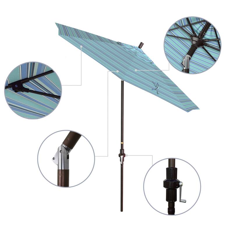 California Umbrella 7.5' Sun Master Patio Umbrella Bronze Aluminum Pole Fiberglass Ribs Crank Lift Tilt Sunbrella Cilantro