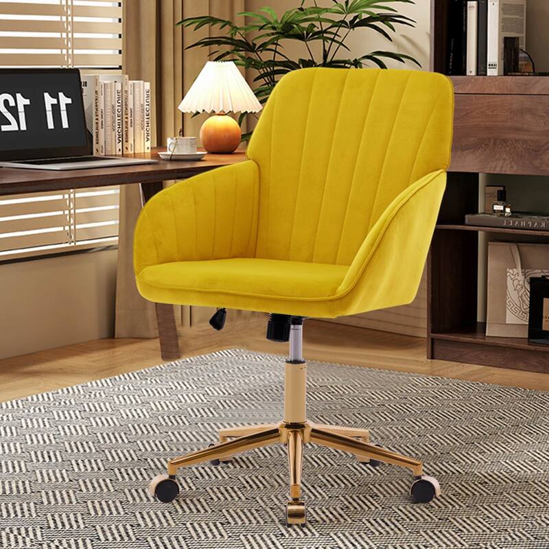 Velvet Adjustable Home Office Swivel Leisure Desk Chair with Gold Base