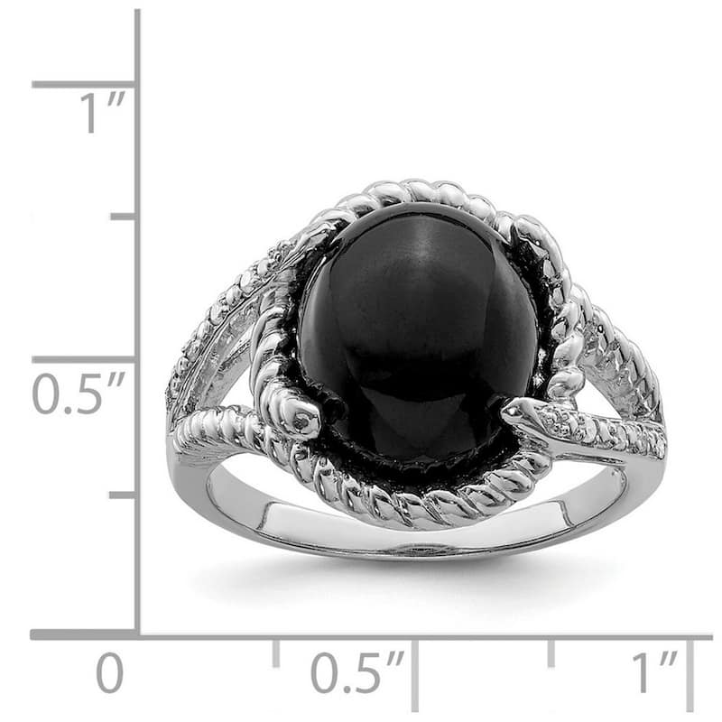 Curata 925 Sterling Silver Polished Simulated Onyx and Diamond Ring