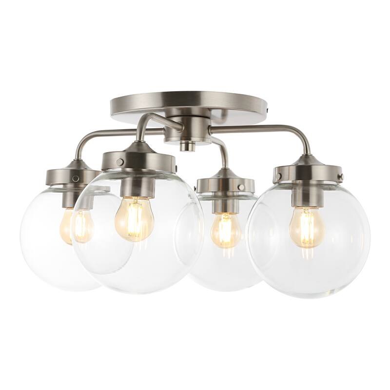 Julian 18" 4-Light Farmhouse Rustic Iron/Glass LED Semi Flush Mount, Oil Rubbed Bronze/Clear by JONATHAN Y - 4 Light