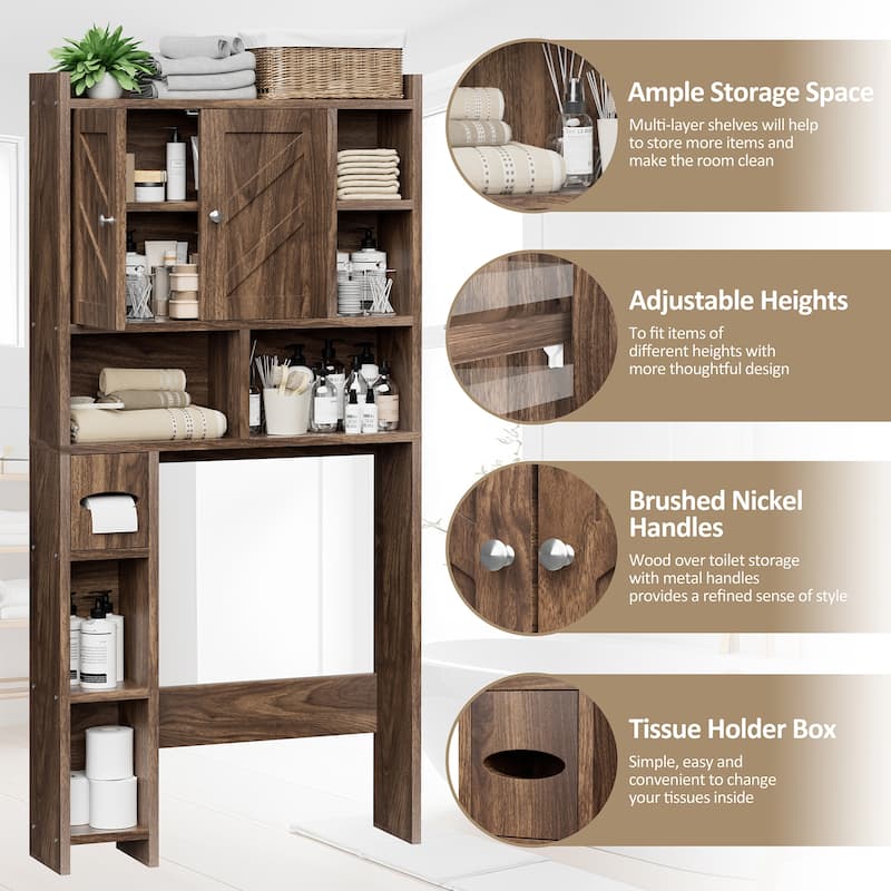 Over-The-Toilet Storage Cabinet – 2-Door Bathroom Organizer with Tissue Holder