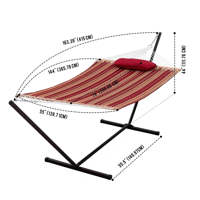 Outdoor Cotton Rope Hammock with 12FT Steel Stand