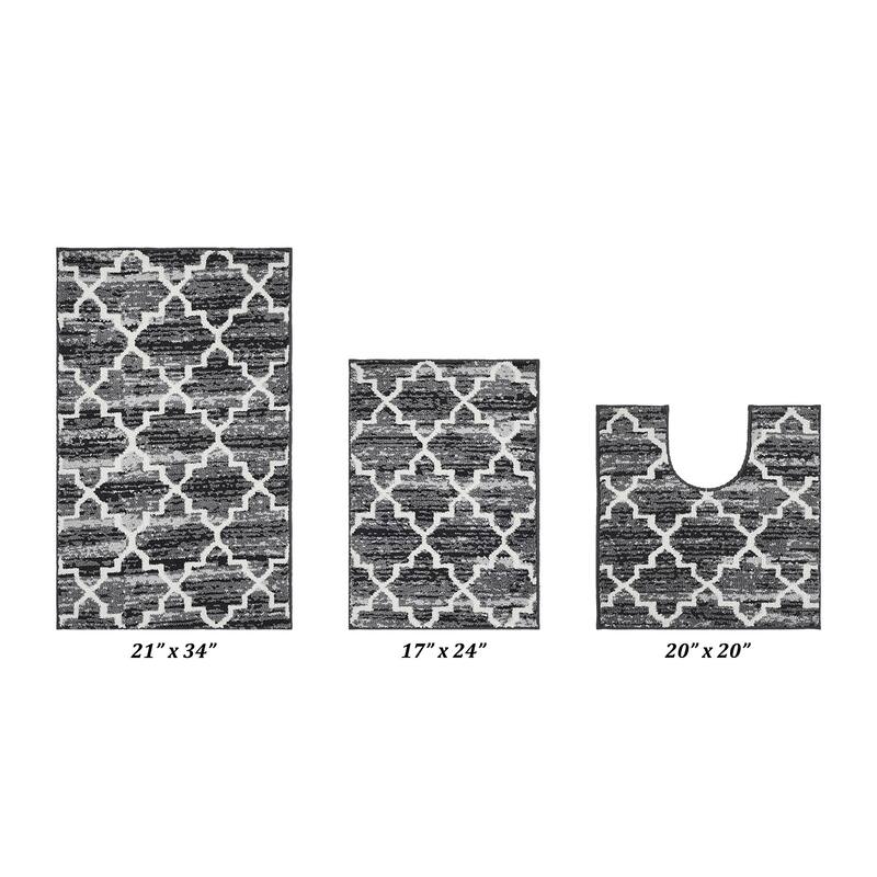 Better Trends Savio Collection 3 Pc Set Bathroom Rug - 100% Micro Polyester with Gel Foam Backing, Machine Washable Bath Mat