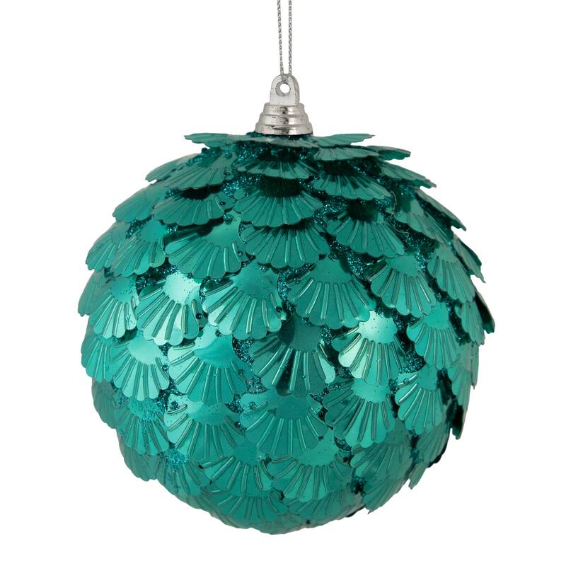 Sequin Layered Clamshells Christmas Ball Ornament - 4" (100mm) - Aquamarine