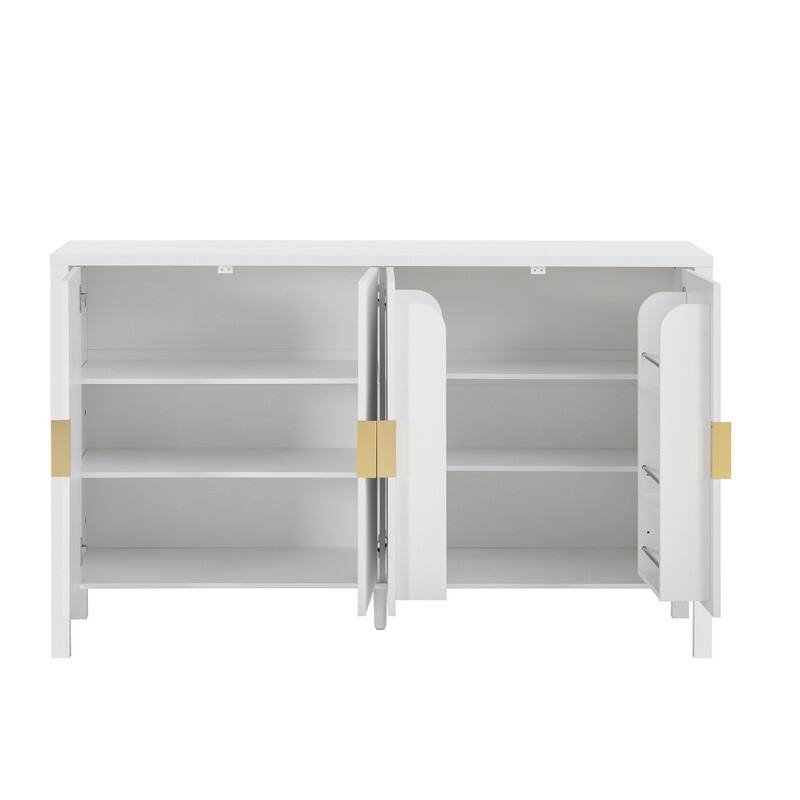 Modern 57.5" Fluted Door 4-Door Sideboard with Side Hooks and Adjustable Shelves