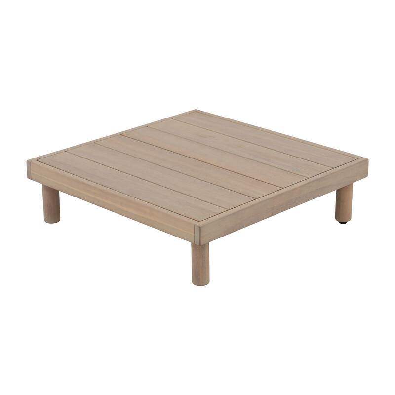 Outdoor 4-Piece Conversation Set Solid Eucalyptus Wood L-Shaped Sectional Sofa with Coffee Table