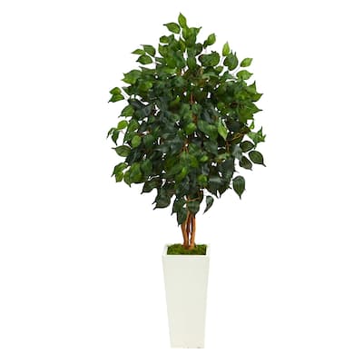 4' Ficus Artificial Tree in White Tower Planter - 16.5"