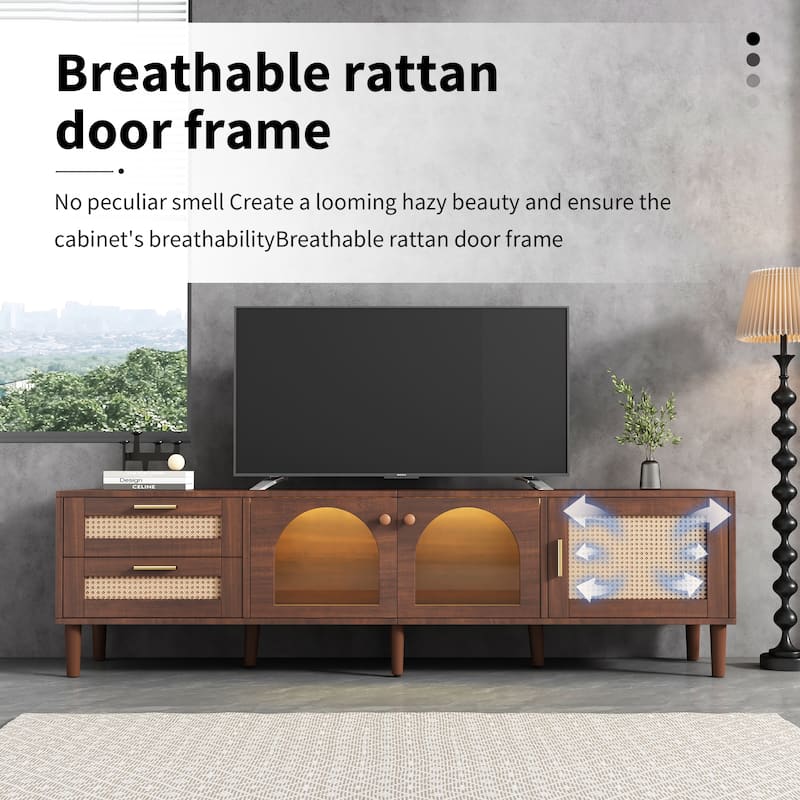 Rattan TV Stand with 3 Cabinets & 2 Drawers