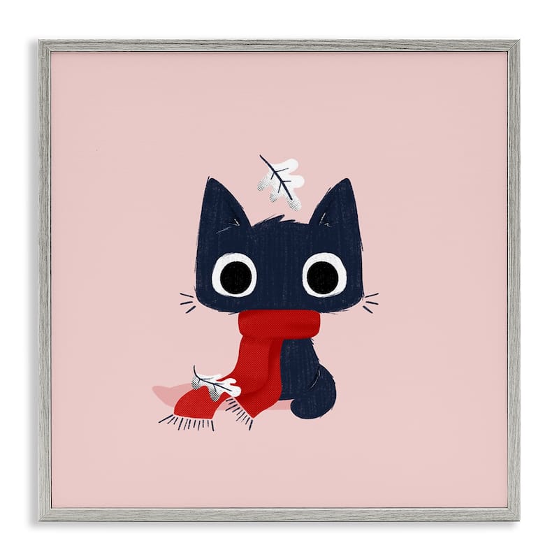 Stupell Little Kitten in Scarf Framed Giclee Art Design By Sarah Hickman - 24 x 24 - Grey