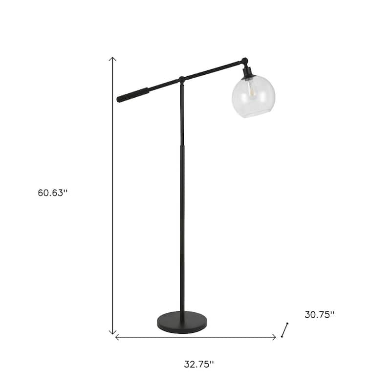Black Steel Reading Floor Lamp with Seeded Glass Globe, Smart Control and Foot Switch - 30.75” x 32.75” x 60.63” (D x W x H)