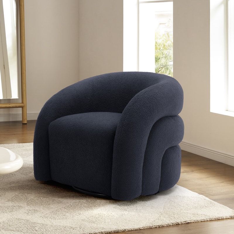 Modern Upholstered Swivel 360 degree Rotation Boucle Barrel Chair