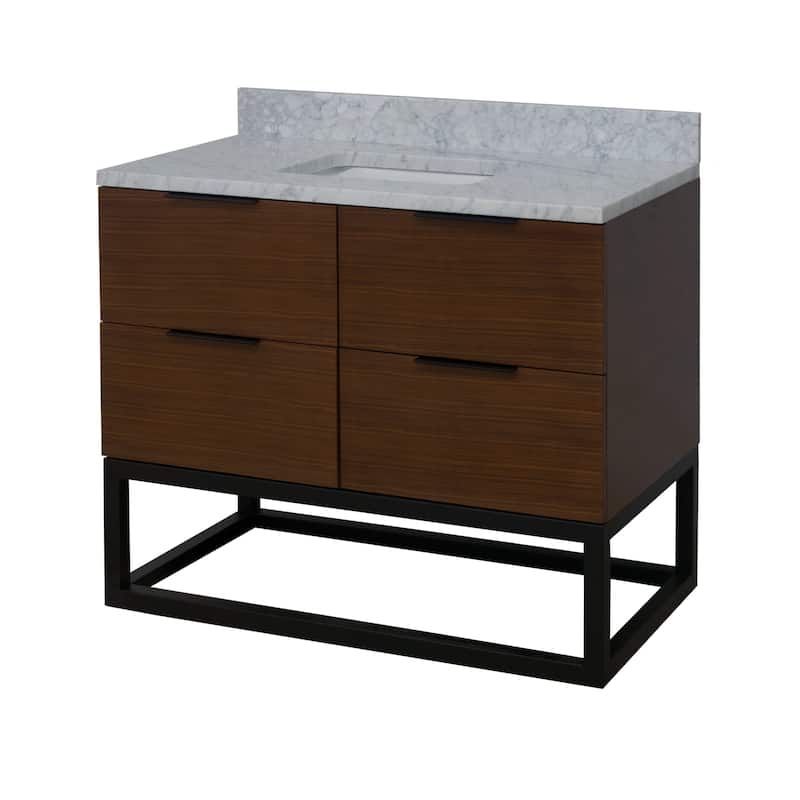KitchenBathCollection Mia 42" Bathroom Vanity with Carrara Marble Top