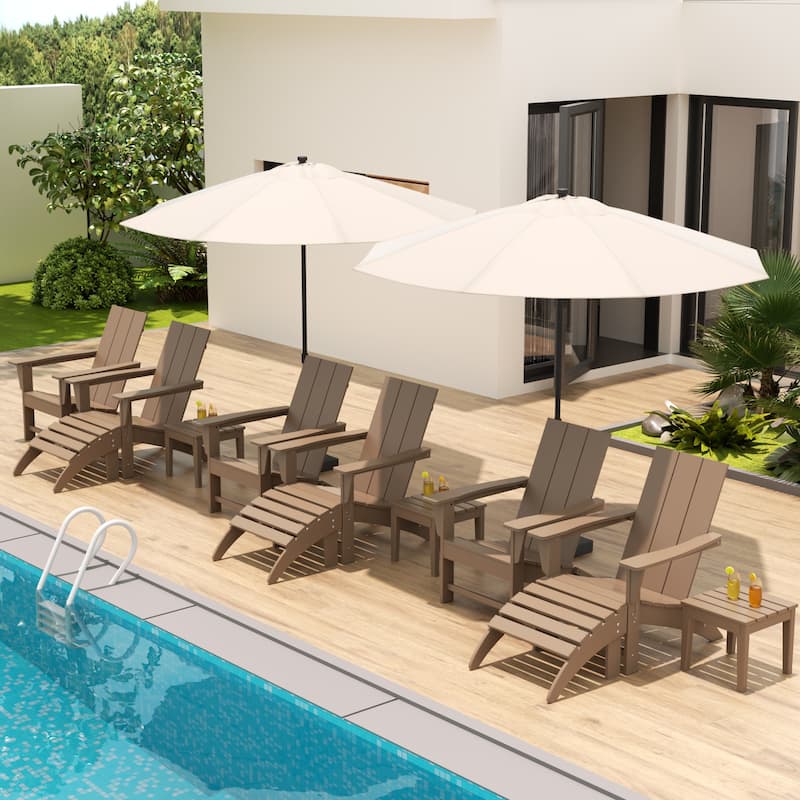 Shoreside Modern 12-Piece Folding Adirondack Chair With Ottoman And Side Table - Weathered Wood