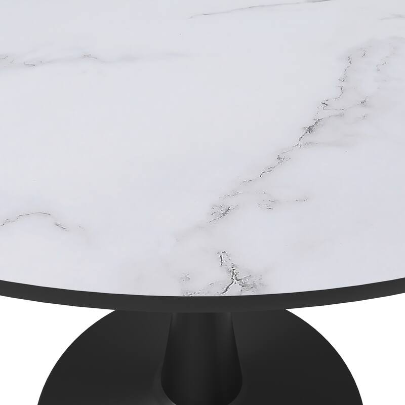 LeisureMod Bristol 40" Round Dining Table for 4 with MDF Wood Tabletop in Black Steel Base for Kitchen & Dining Room