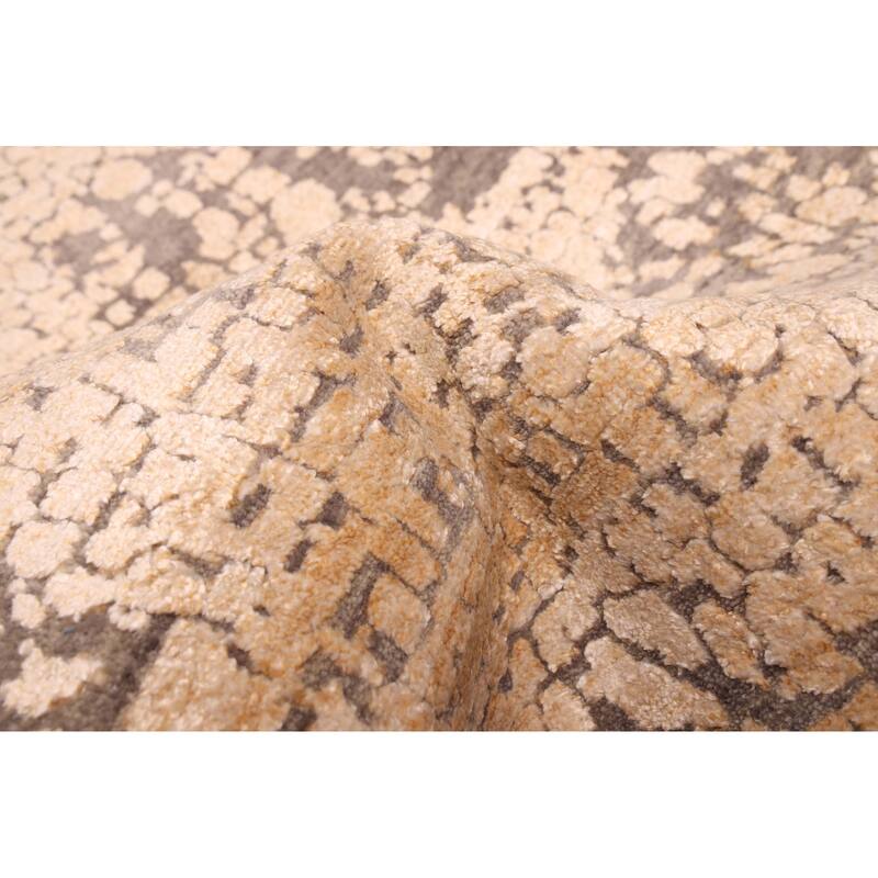 ECARPETGALLERY Hand-knotted Legacy Beige, Dark Grey Silk, Wool Rug - 2'7 x 12'3