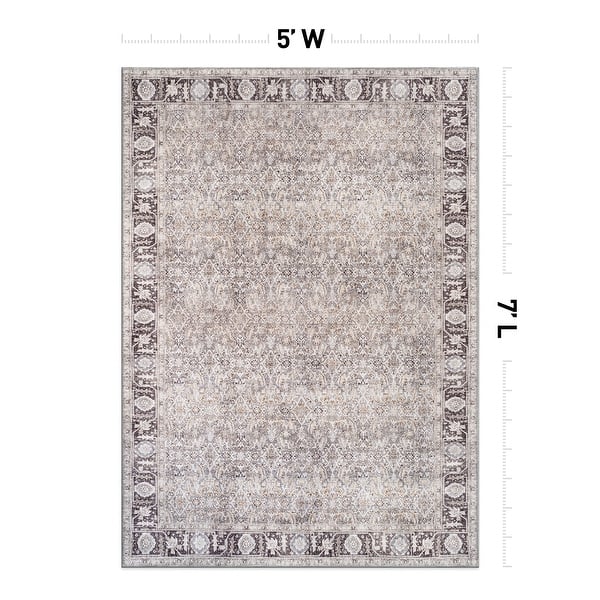 dimension image slide 16 of 27, Vintage Washable Rug – Low Pile with Subtle Pattern, Perfect for Neutral Spaces in Living Room, Entryway, or Bedroom