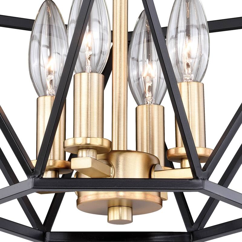 Geometric Cage Ceiling Light - Bronze Gold Flush Mount - Modern Interior Lighting 14.5 Inch - 11.75