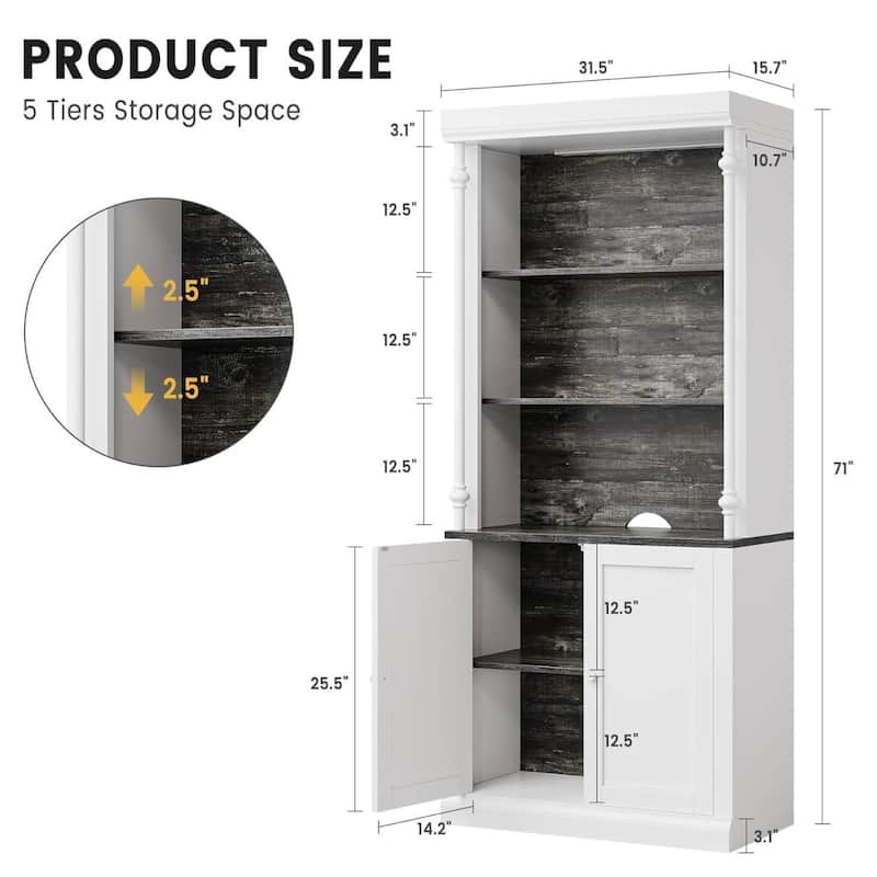 71 in Tall Storage Bookshelf with 5-Tier Open Shelves - N/A