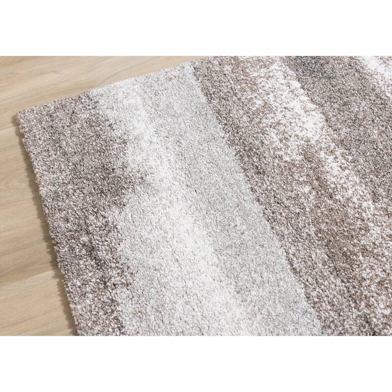 Soft Collection - Cream Brown Grey Distressed Stripes Area Rug