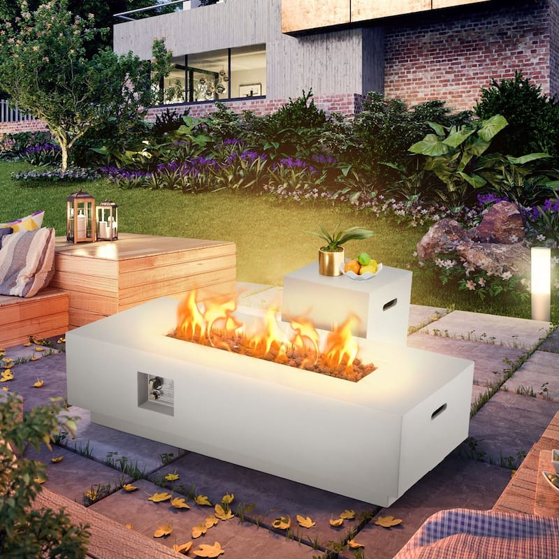 AVAWING 2-Piece 50,000 BTU 56" Rectangle Concrete Propane Fire Pit Table Set