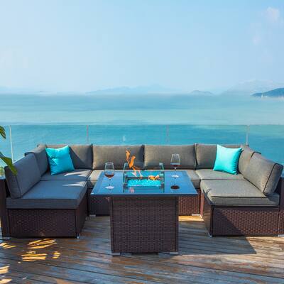 COSIEST 7-piece Outdoor Sectional Sofa Patio Set With Fire Table