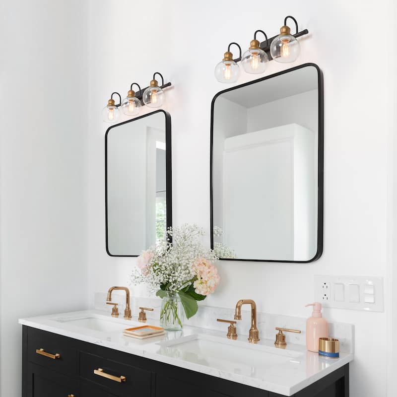 Modern Farmhouse 3-Light Black Gold Bathroom Vanity Light Globe Glass Wall Sconces