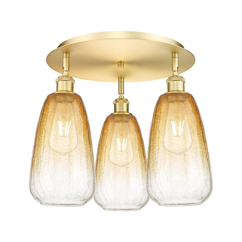 Innovations Lighting Endless Possibilities Ballston - Brookhaven Almond - 3 Light 18" Flush Mount - Satin Gold/Amber