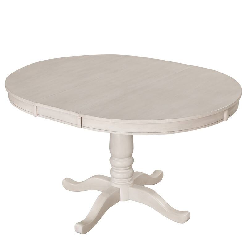 5-Piece Round Dining Table Set Wood Extendable Kitchen Table Set with 4 Upholstered Chairs Farmhouse Dining Set for 4 People