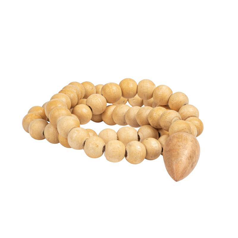 Wood Bead Strand with Decorative Wood Bead Drop