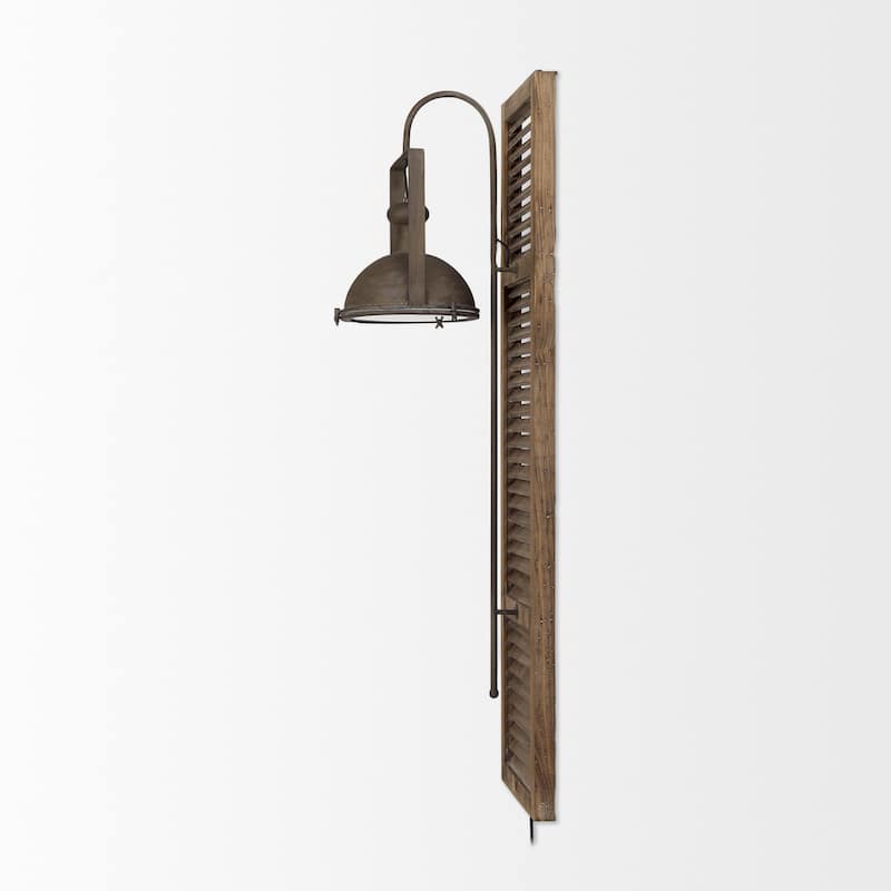 Tiposo Medium Brown Wood Slatted Base w/ Copper Lamp Wall Sconce - 15.0L x 15.0W x 53.0H