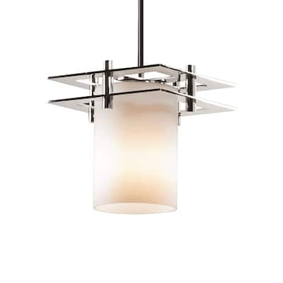Justice Design Fusion Metropolis 1-light Polished Chrome Pendant, Opal Cylinder - Flat Rim Shade