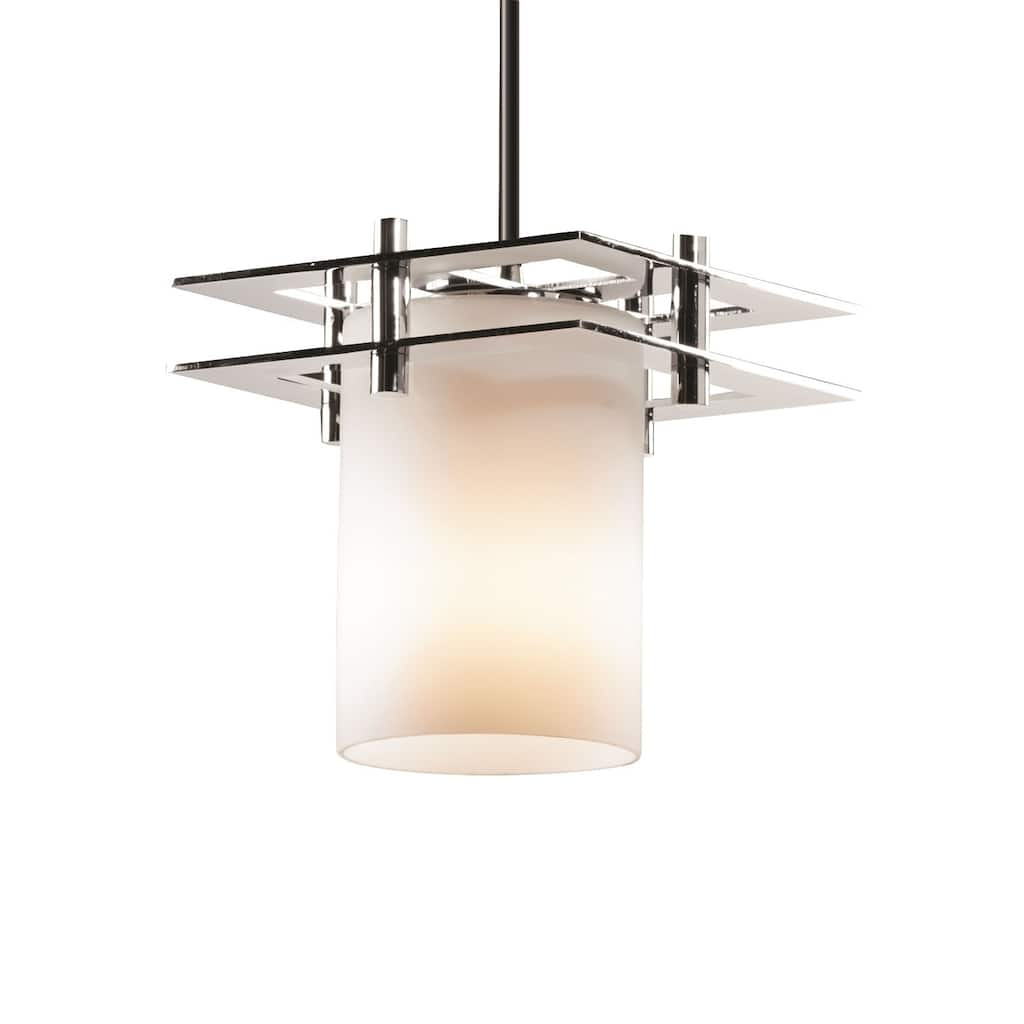Justice Design Fusion Metropolis 1-light Polished Chrome Pendant, Opal Cylinder - Flat Rim Shade