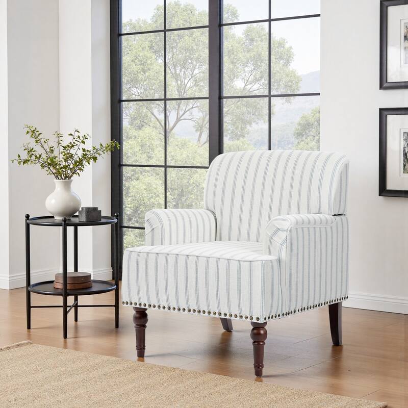 Linen Upholstered Armchair Nailhead Trim Accent Chair