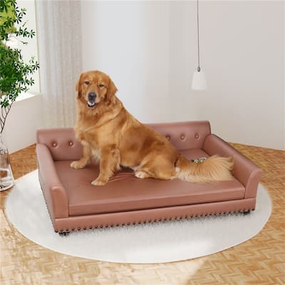 Orthopedic Pet Sofa Bed Waterproof Lounge Raised Bed Microfiber Leather Upholstered