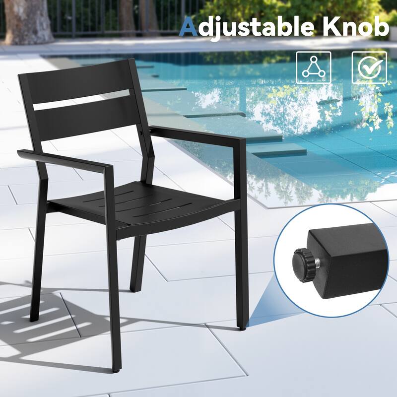 VredHom 5-PC Outdoor Patio Aluminum Expandable Rectangle Table Dining Set with Chairs