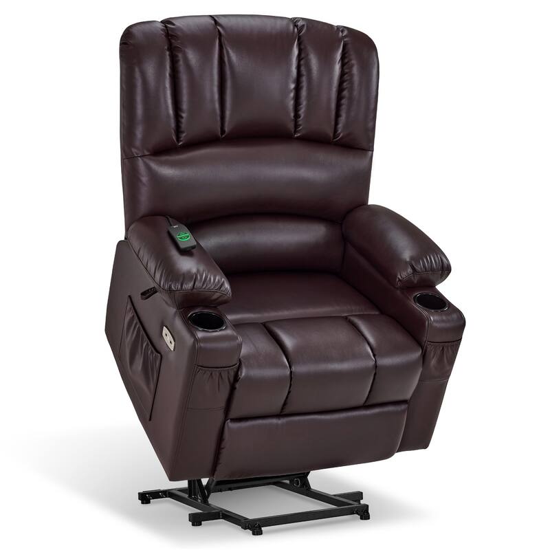 Power Lift Recliner Chair for Elderly, Massage and Heat, Faux Leather & Fabric