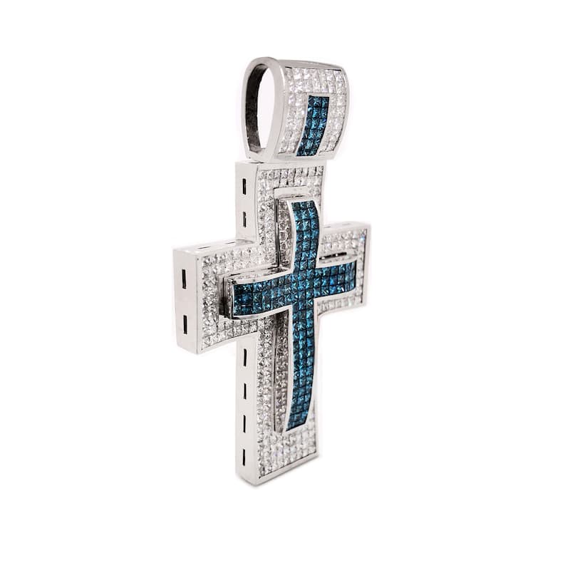 Auriya 20ctw Men's Blue and White Diamond Cross Pendant 14k White Gold (G-H, SI1-SI2)