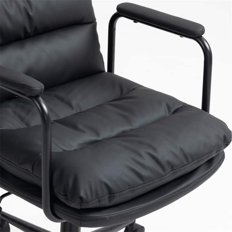 PU Leather Home Office Desk Task Swivel Chair with Wheels, Padded Arms