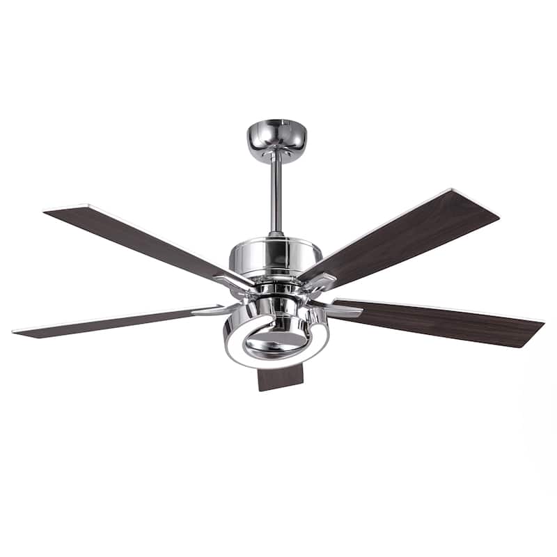 52" Chrome Modern Dimmable LED Indoor Ceiling Fan with Light and Remote