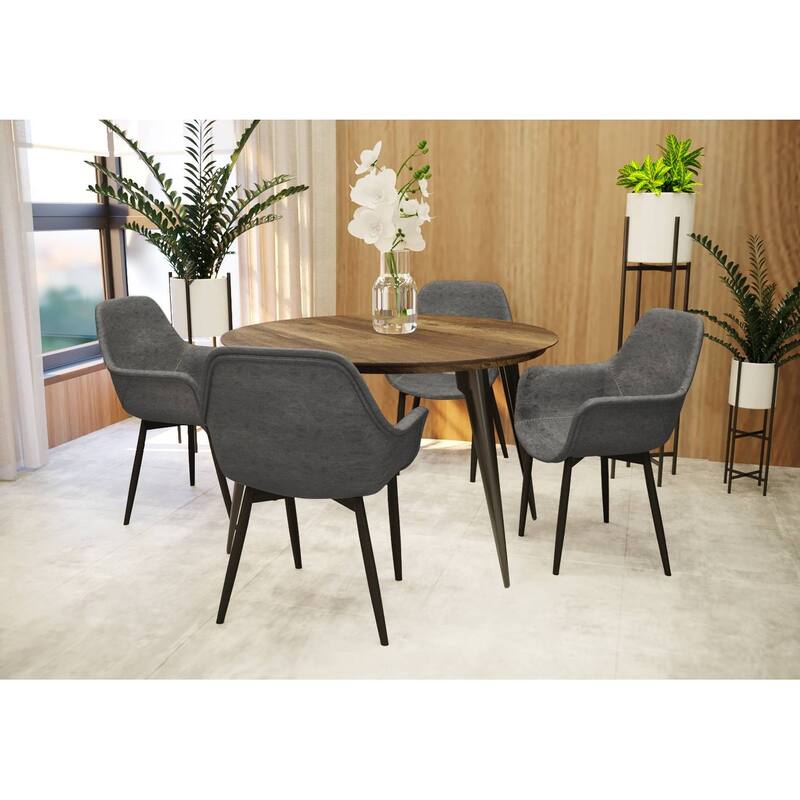 Markley Leather Dining Chair with Iron Legs Set of 4 Modern Accent Armchair