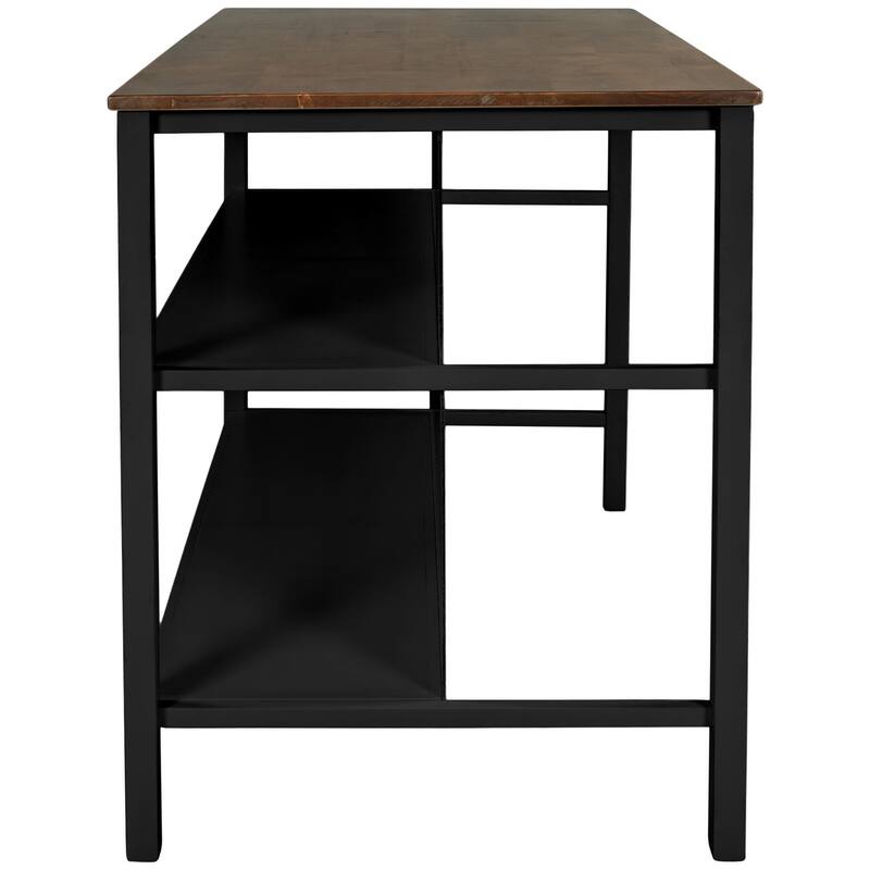 45" Wood Stationary Kitchen Island, Dining Prep Table with 2 Shelves