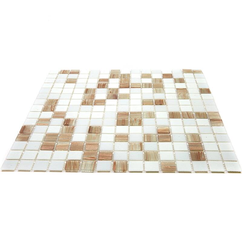 Apollo tile 12" x 12" Mingles Glossy White Beige Glass Tile (20 sq ft/case) - 20 Pack
