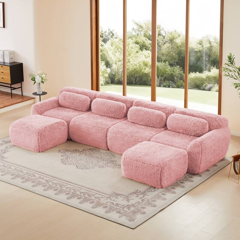 Anmytek Modern Comfortable U-Shaped Boneless Sofa - Free Combination, No Assembly Required, Full-Compression Vacuum Packed - Pink - Symmetrical