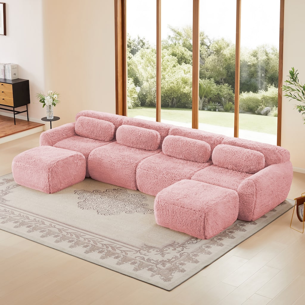 Cloud Sectional Couch with 2 Ottomans & Pillows, Boneless Couches for Living Room, U Shaped Sectional Sofa Deep Seat Comfy Couch