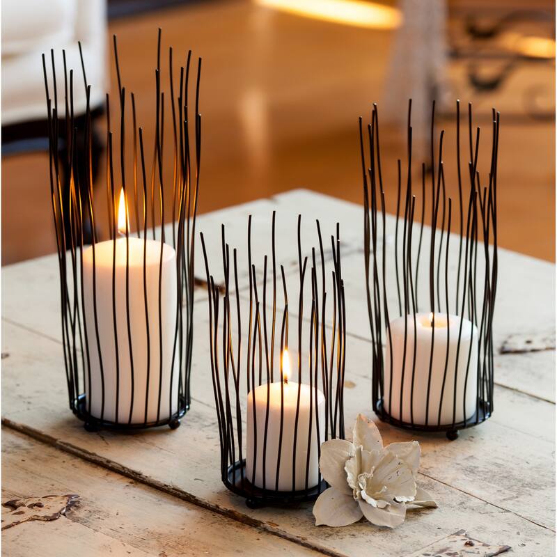 Willow Twig Style Pillar Candle Holders - 12" - Black - Set of 3