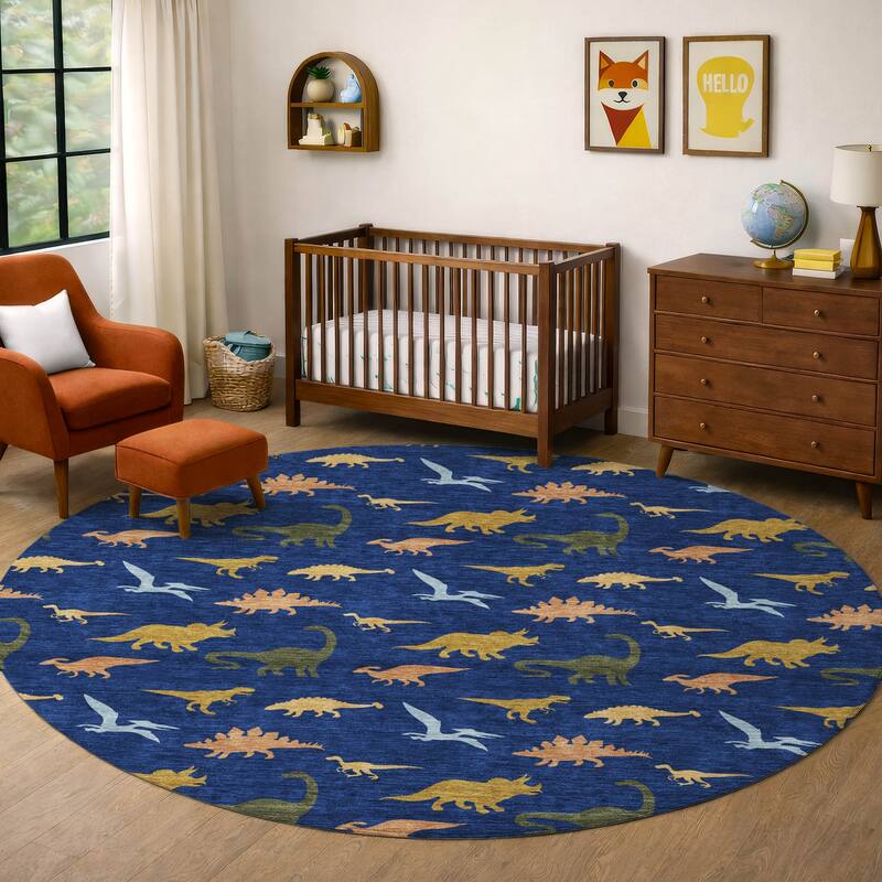 Machine Washable Indoor/ Outdoor Modern Dinosaur Chantille Rug